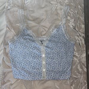 blue cheetah print tank with white lace detailing